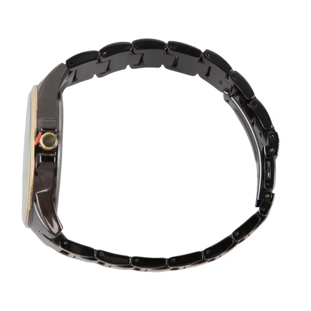 True Religion Men’s Gunmetal Gold Bracelet Buddha Guitar Logo Watch TRM102